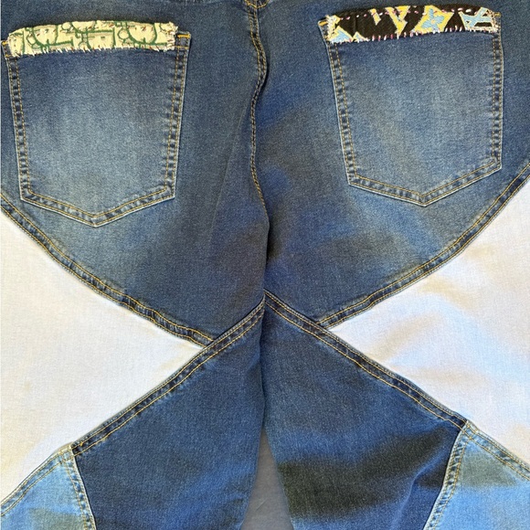 Designer Inspired Hand Stitched Upcycled Denim Straight Leg Jeans sz 2XL - Picture 7 of 8